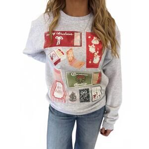 NEW CHAUDOIN CREATIONS angel merry bright matchbox sweatshirt in heather grey